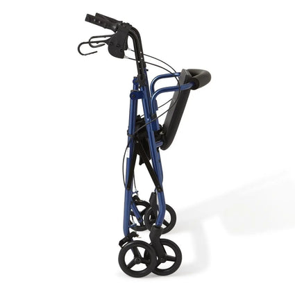 Folded MEDLINE BASIC ALUMINUM ROLLATOR W 6IN WHEELS BLUE