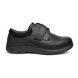 Front and side view of the Anodyne No. 88 Black Stretch Shoe, designed with a seamless, flexible upper and double depth construction for diabetic foot care.