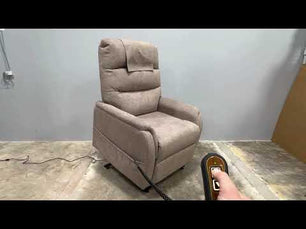 Video showing a very lightly used Golden PR118 lift chair demonstrating smooth lift and recline functions, supportive seating, and easy-to-use hand control at Dahl Medical Supply in Minnesota.