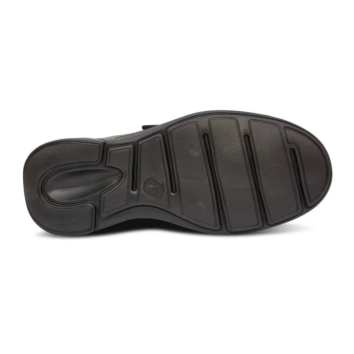 Sole view of the Anodyne No. 28 Casual Oxford in black, designed for diabetic comfort with seamless interior, extra depth, and orthopedic support.