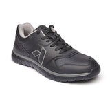Angled front view of the Anodyne No. 50 Sport Jogger in black, highlighting the breathable upper, supportive structure, and wide toe box designed for diabetic foot comfort.