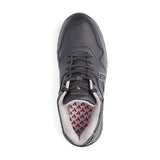 Top-down view of the Anodyne No. 50 Sport Jogger in black, showing the padded collar, perforated toe box, and cushioned interior with red heart-patterned insole.