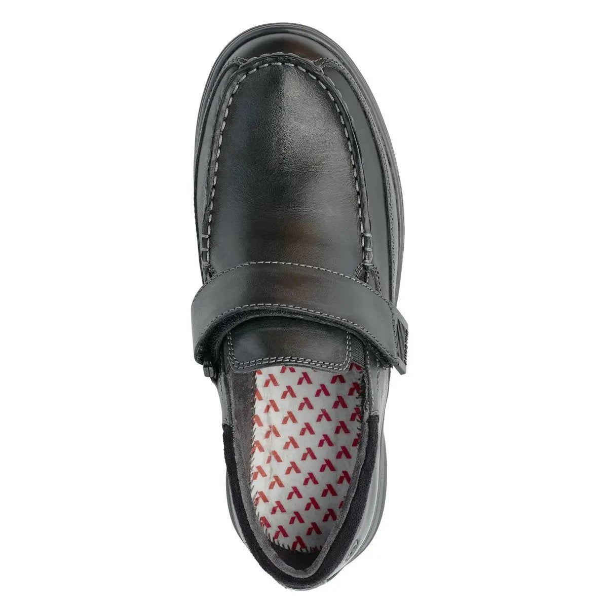 Top view of the Anodyne No. 52 black diabetic dress shoe showcasing the padded collar, soft leather finish, and ergonomic heel support – perfect for foot conditions like diabetes and neuropathy.