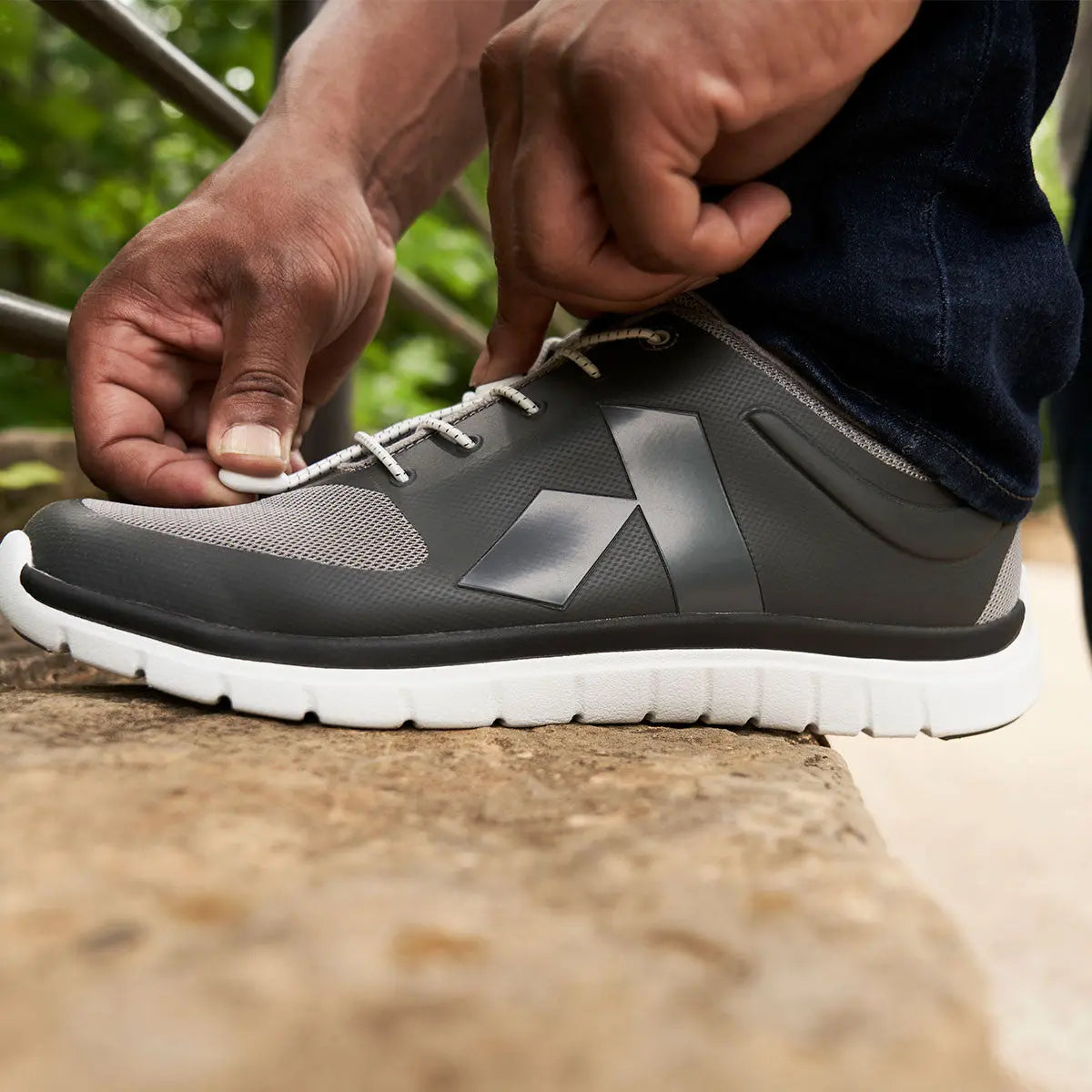 Anodyne Men's No.22 Sport Runner - Grey enjoying shoes on a daily walk