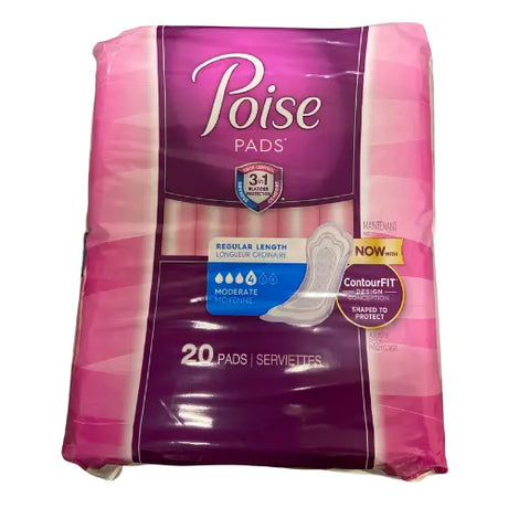 Pale Violet Red Poise Incontinence Pads Moderate Absorbency Regular 20 count