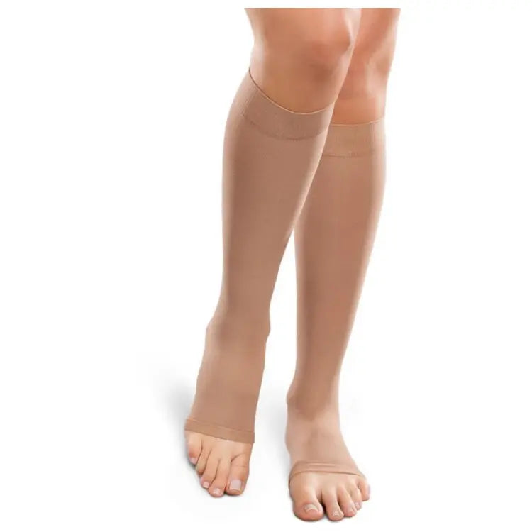 Therafirm Opaque Open Toe Knee Highs Sand