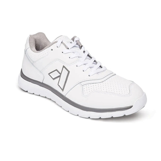 Anodyne No. 50 white diabetic walking shoe for men shown at a front-side angle with supportive sole and breathable leather upper.
